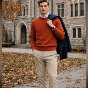 J. Crew 100% Lambswool Crewneck Sweater Large Rust Orange | Old Money Ivy League